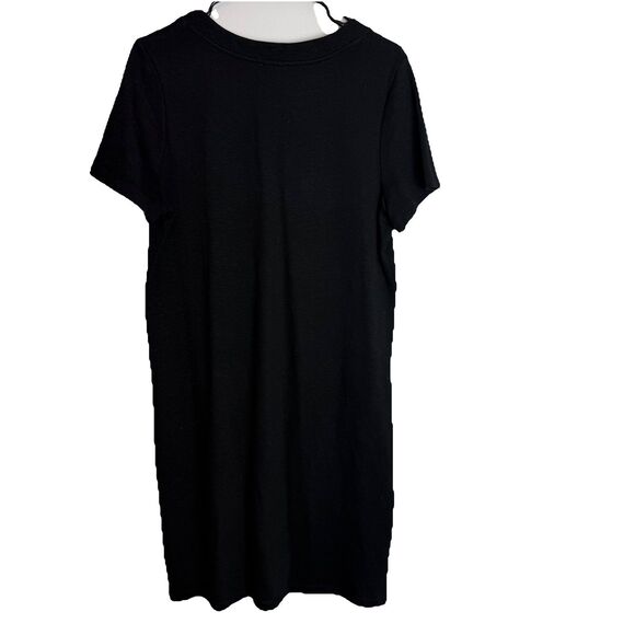 Chico’s Black V Neck T Shirt Dress Beaded Palm Trees Resort Womens Sz 1 / Medium - Picture 8 of 10